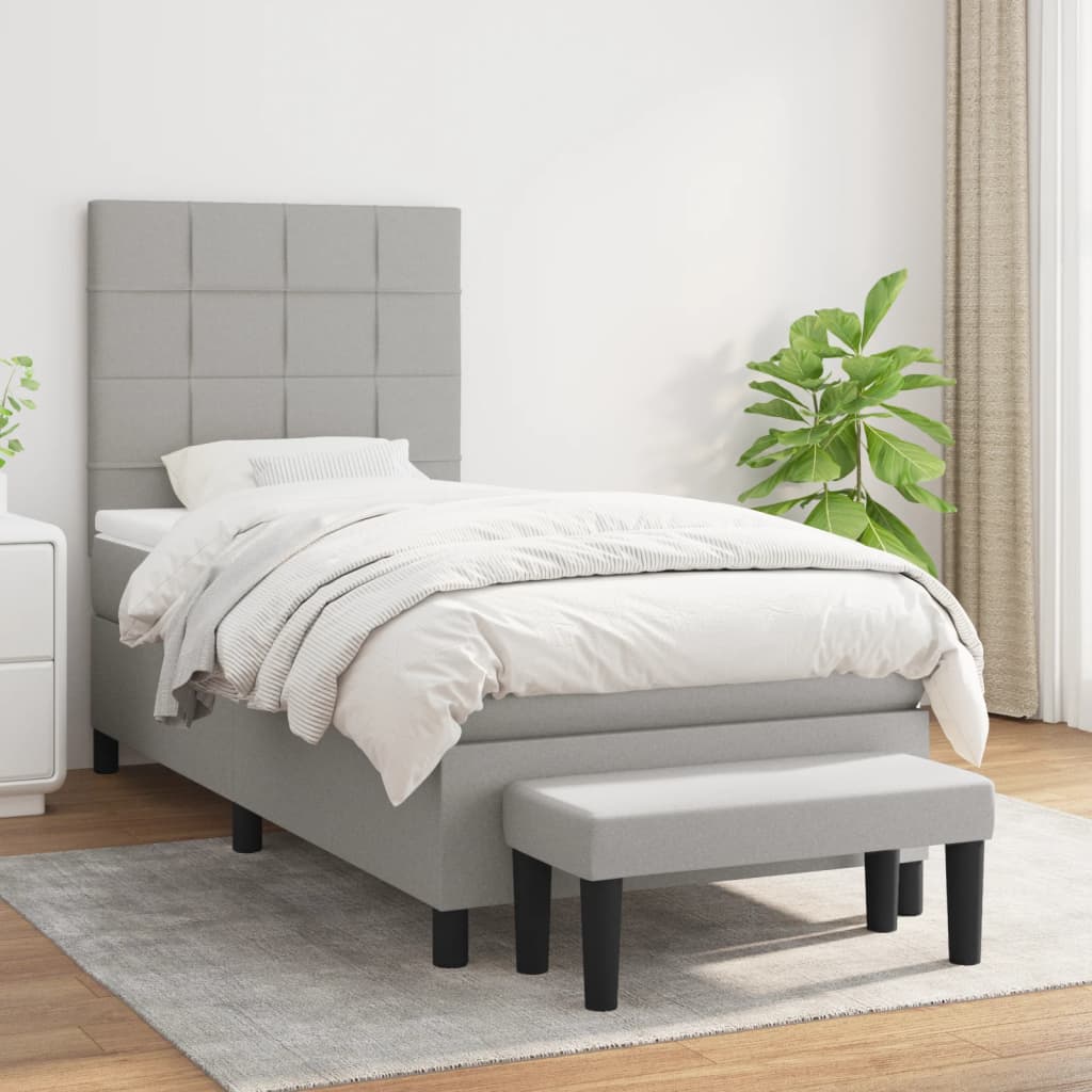 Letto adulto，Giroletto a Molle con Materasso，Letto singolo，Mobili camera da letto  Grigio Chiaro 90x200 cm Tessuto DGVS9508001 MaisonChic