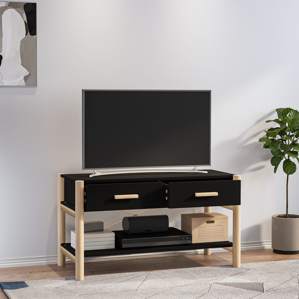 Mobile Porta TV，Mobili TV，Supporto per TV da Soggiorno Nero 82x38x45 cm in  Legno Multistrato NVIW65039 BonneVie