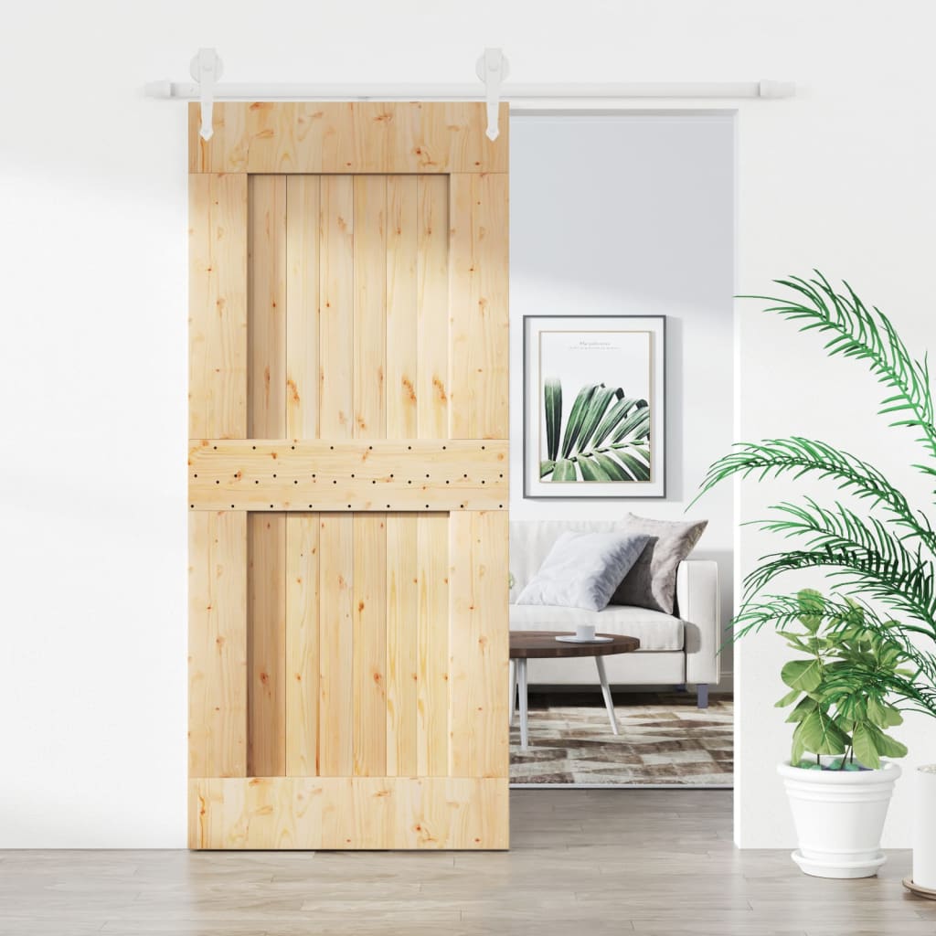 Porta Scorrevole，Porta a scorrimento，Porta singola con Set Hardware 90x210  cm Legno Massello Pino XZZ682187 MaisonChic