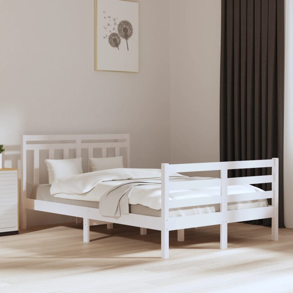 Cama Moderno Estructura de Cama para adulto doble madera maciza blanca  135x190 cm ES33964A