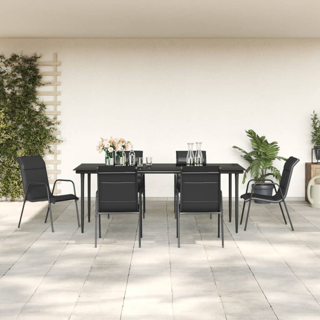 7 pz Set da Pranzo da Giardino，Salotti da giardino，Set tavolo e sedie da  giardino Nero in Acciaio e Textilene CNWI227866 MaisonChic
