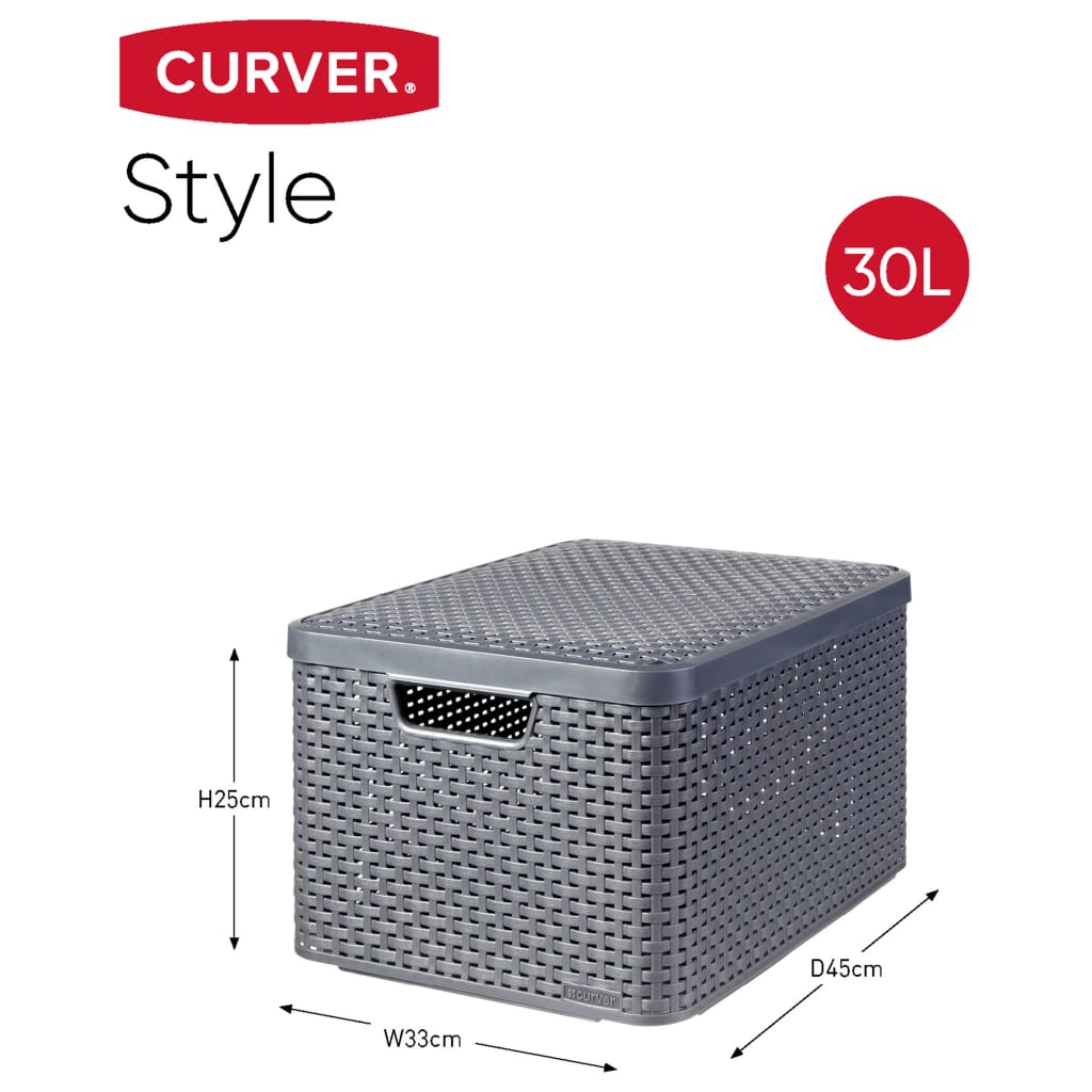 Curver Cajas de almacenaje con tapa Style 3 unidades L gris antracita