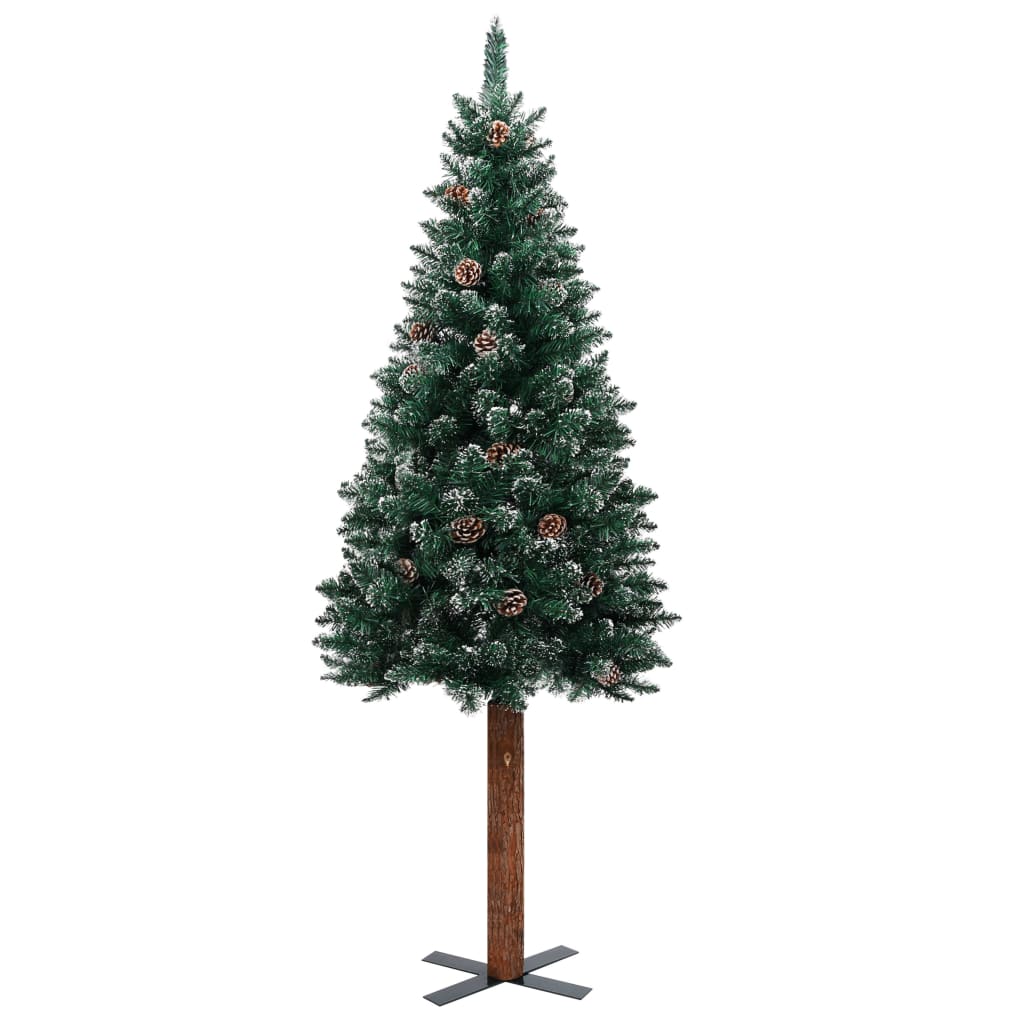 180 x 72 cm Albero di Natale Sottile con Legno Vero e Neve Verde 180 cmMAISON  DECO - Verde