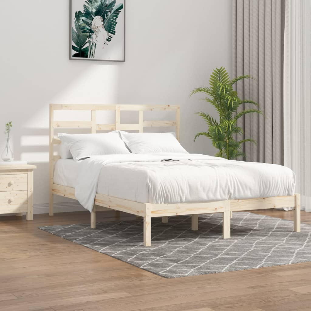 Cama Moderno Estructura de Cama para adulto doble madera maciza blanco  135x190 cm ES55890A