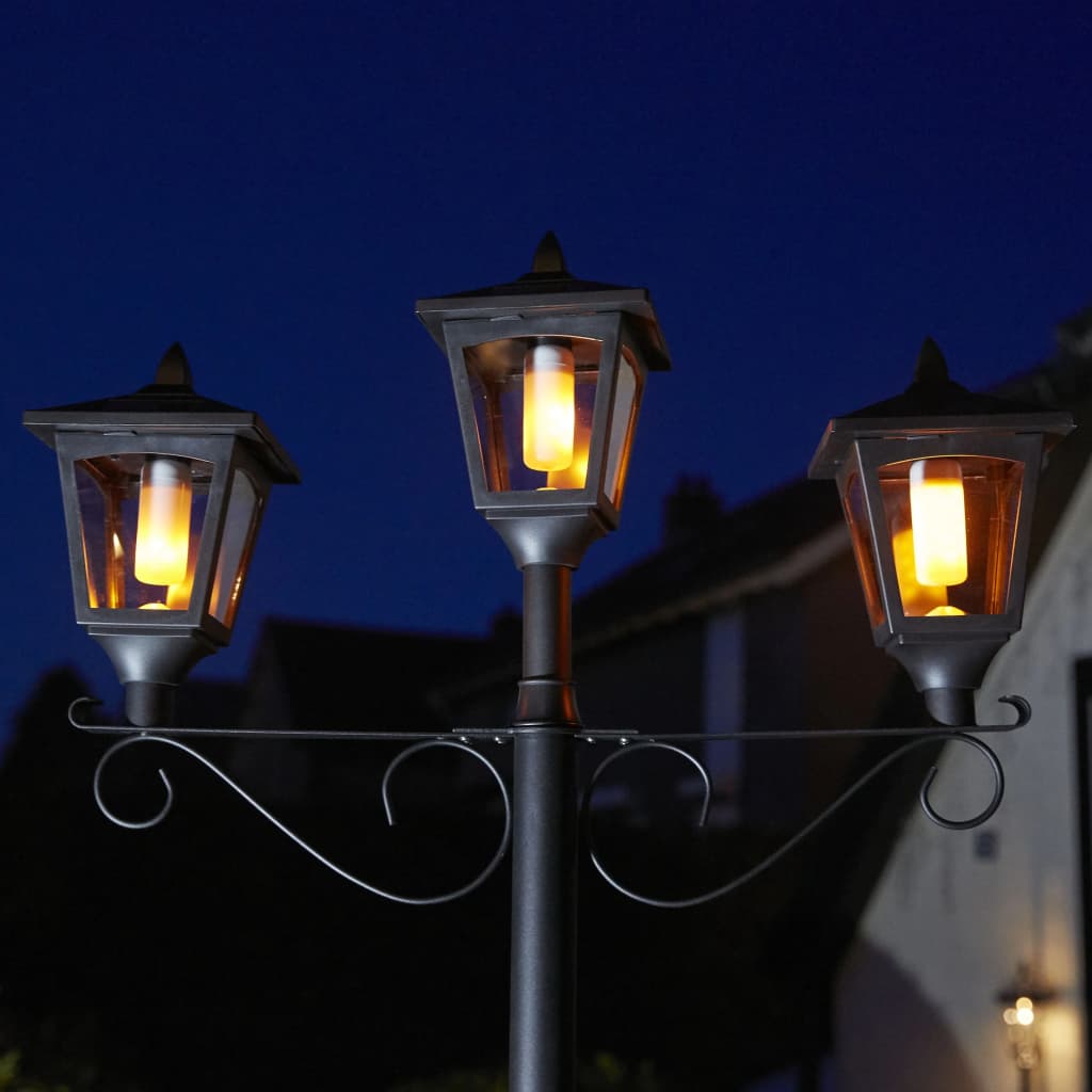 Luxform Farola de jardín LED solar con 3 faroles Brooklyn negro - Negro