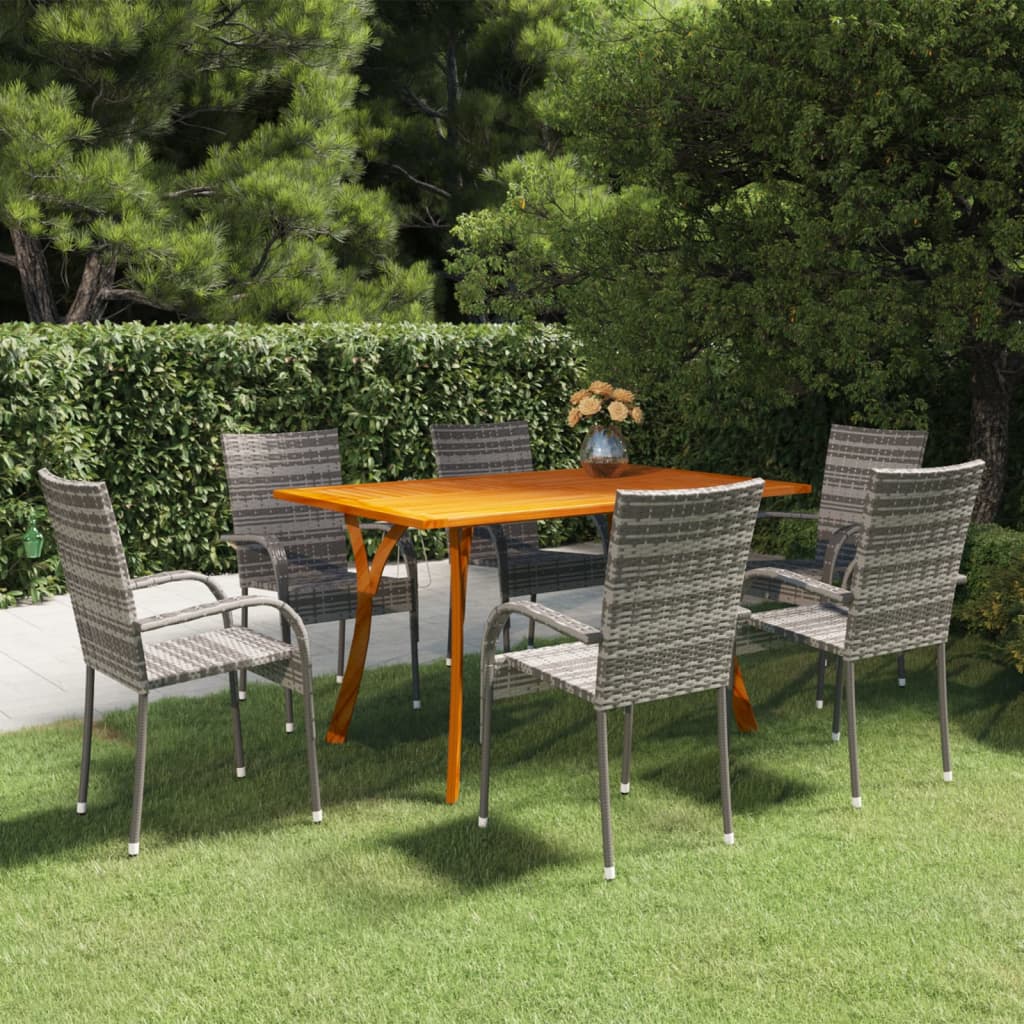7 pz Set da Pranzo per Giardino，Salotti da giardino，Set tavolo e sedie da  giardino Grigio CNWI541158 MaisonChic