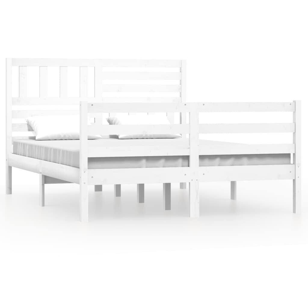 Letto matrimoniale Moderno Struttura Letto Giroletto Bianco in Legno  Massello 150x200 cm 5FT King Size ITD16090