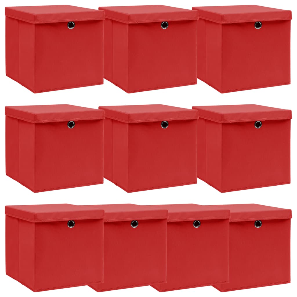 VidaXL Scatole con Coperchi 4pz Rosso Scuro 32x32x32 cm Tessuto