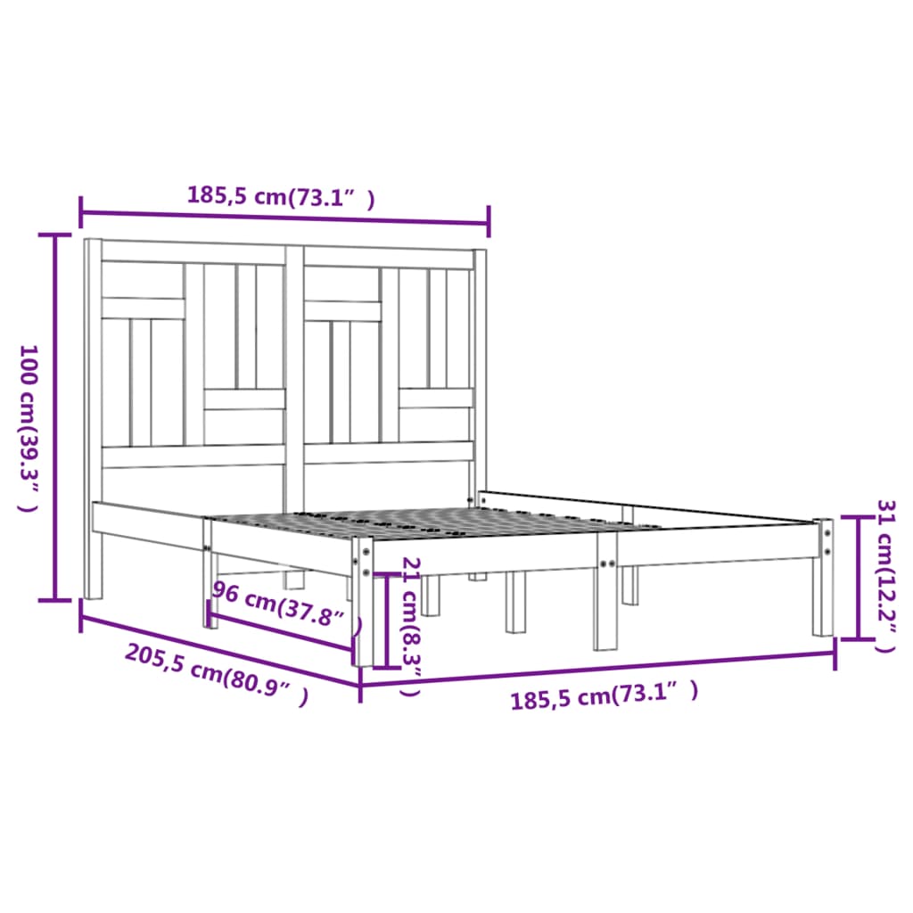 Estructura de cama de matrimonio madera maciza negro 180x200 cm -  referencia Mqm-3100608