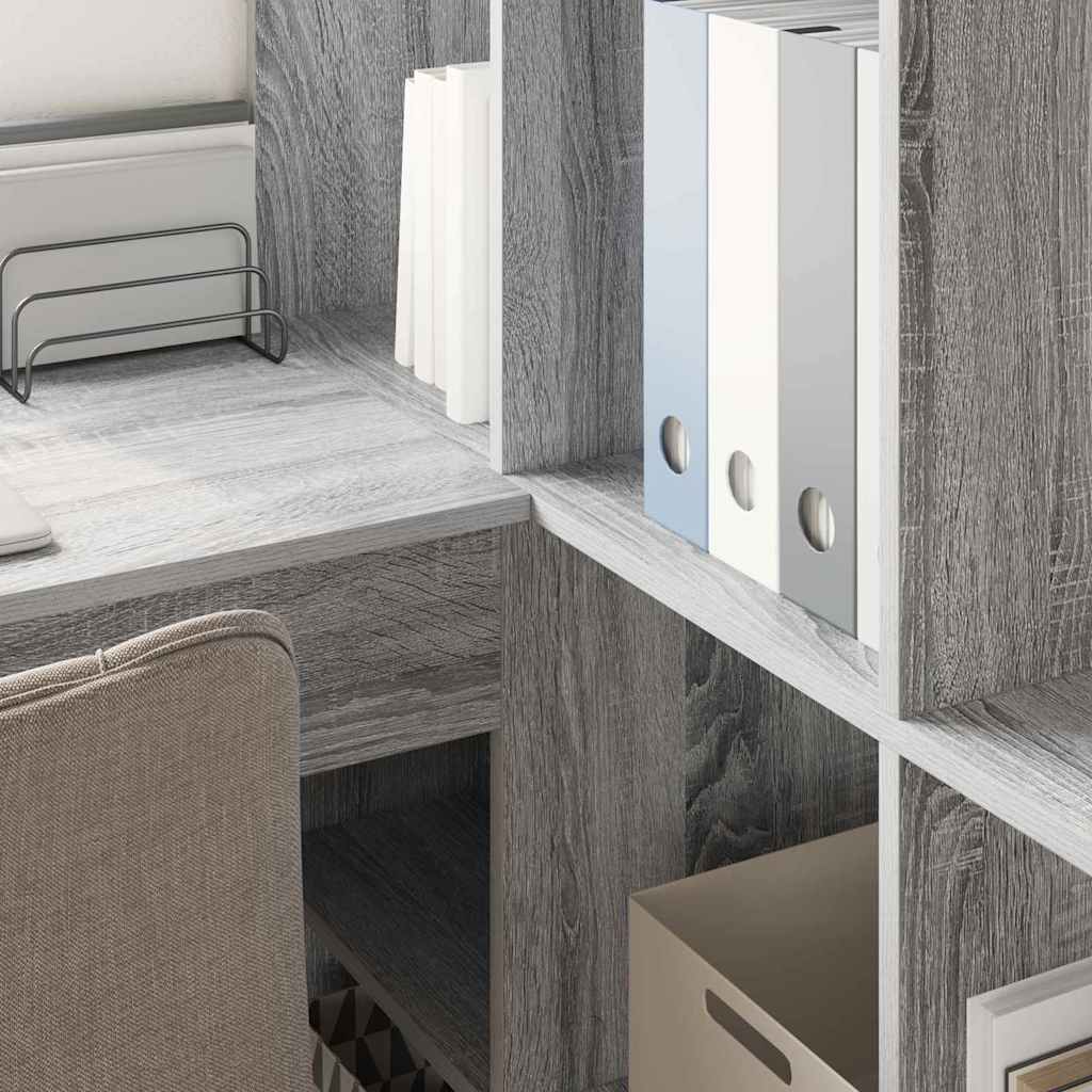 Scrivania Ad Angolo Casa Mobilia 145x100x76 Cm In Legno Multistrato Grigio Sonoma – Con Cassetti E Scomparti, Salvaspazio Per Ufficio E Gaming