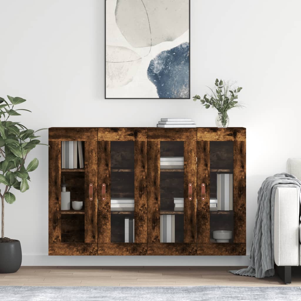 2 pz Armadietti a Parete，Armadietto a Muro，Mobiletto da bagno，Credenza  Rovere Fumo in Legno Multistrato CWW160331 MaisonChic