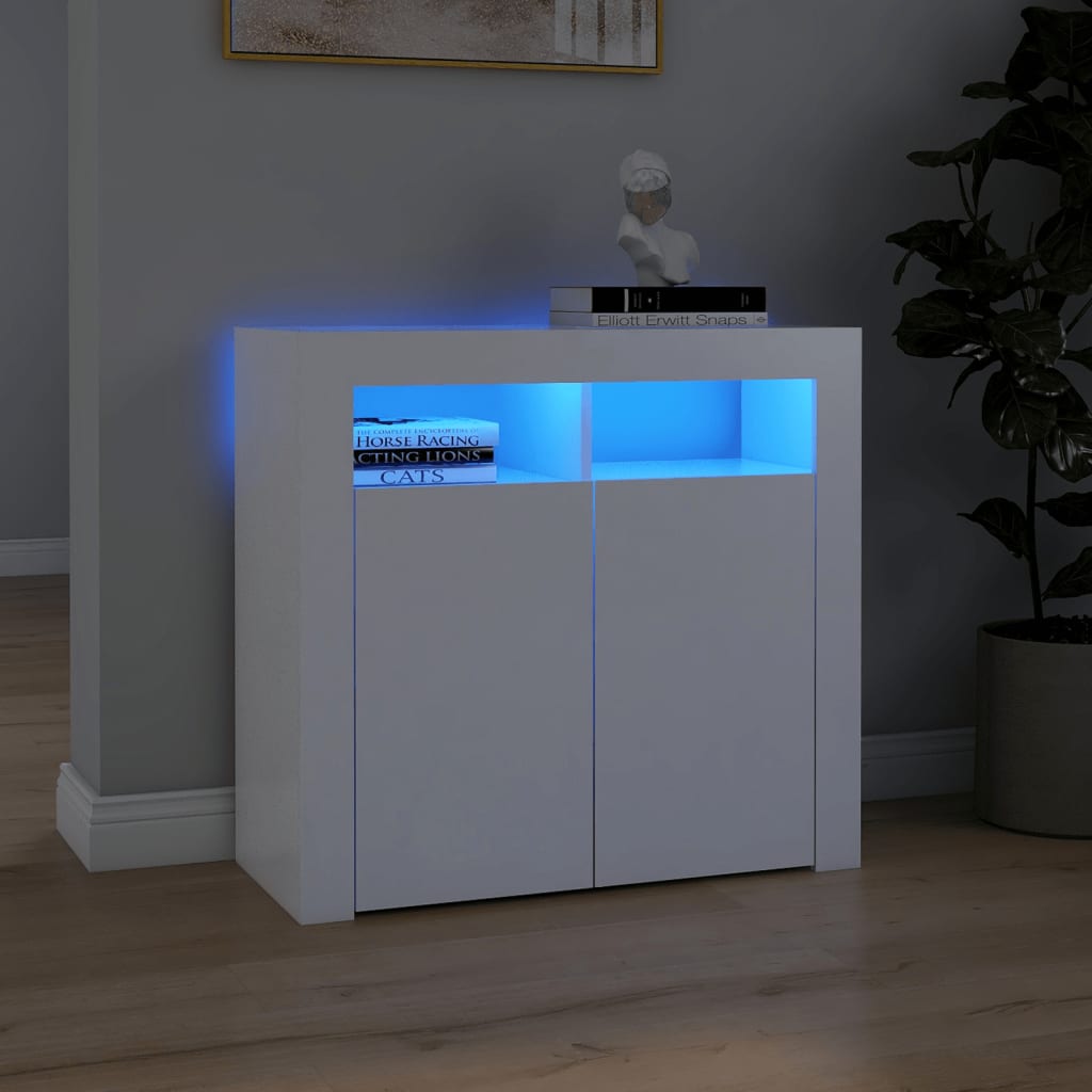 Credenza bassa,Armadietto,Mobile da Cucina con Luci LED Bianca 80x35x75 cm  -BY65472