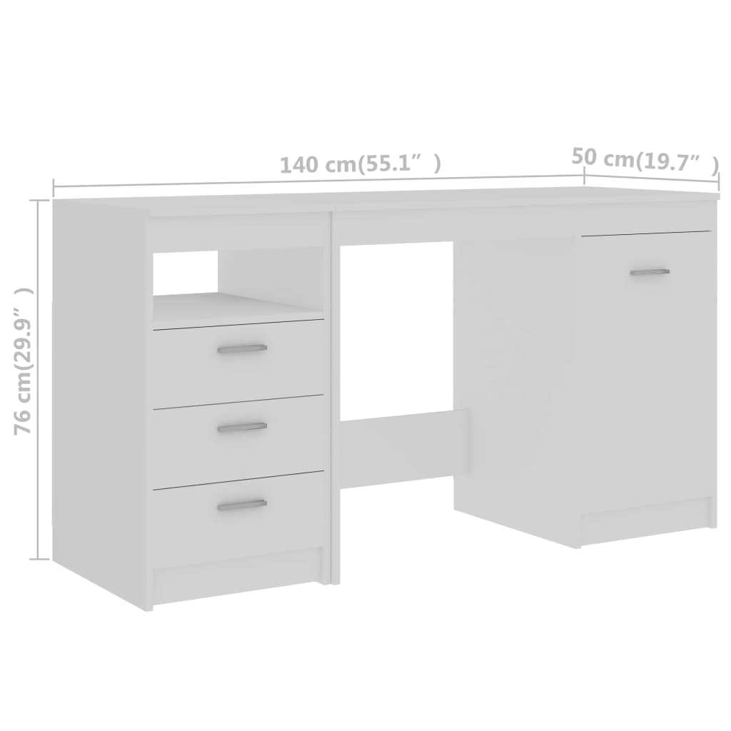 Desk White 140x50x76 cm Engineered Wood vidaXL