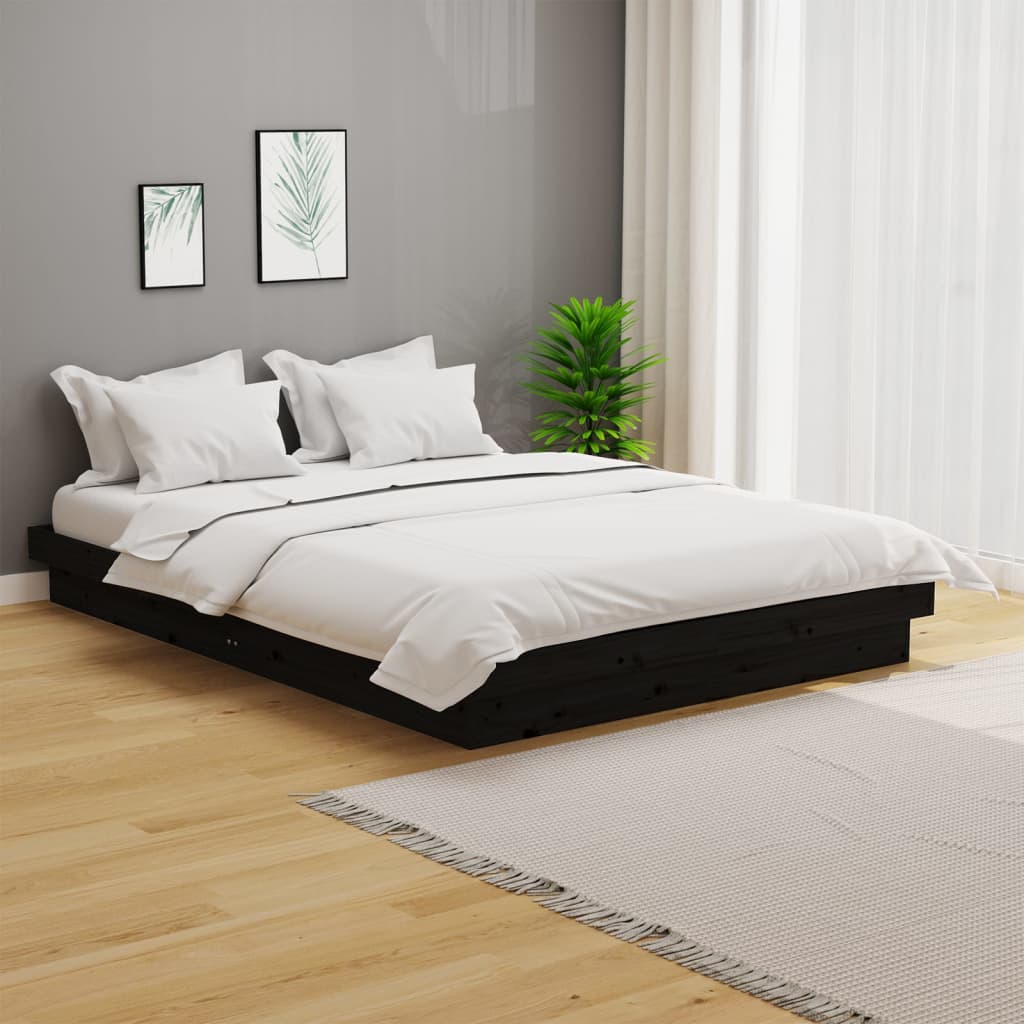 Cama Moderno Estructura de Cama para adulto doble madera maciza negro  135x190 cm ES11989A