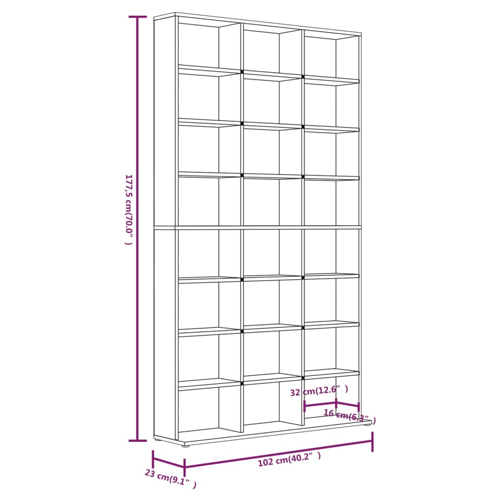 Librerie，Armadio Porta CD，Scaffale/Armadio per CD Rovere Fumo 21x20x88 cm  in Legno Multistrato CNWI900365