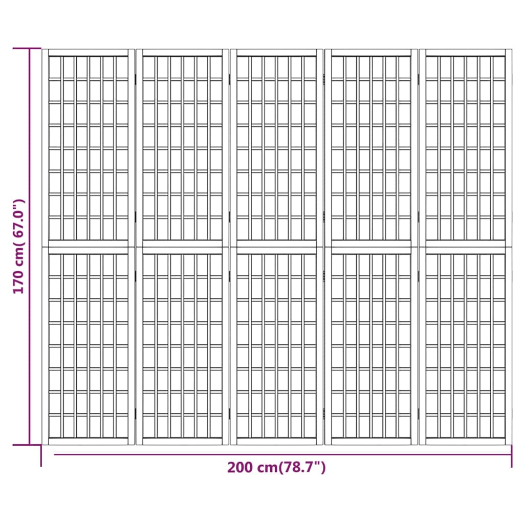 Paravento Divisorio Pieghevole 5 Pannelli Separé per interni ed esterni  Stile Giapponese 200x170cm Nero ITD20606