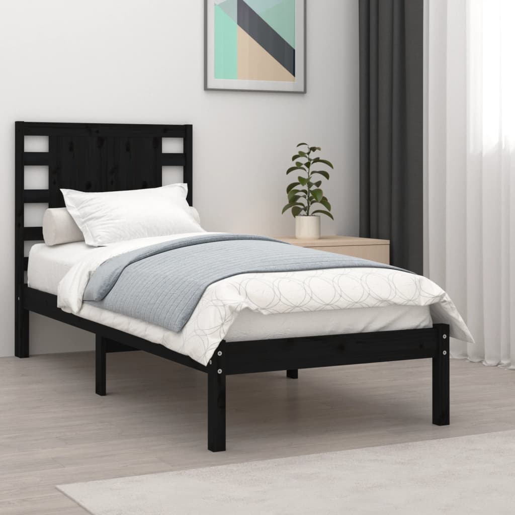 Letto Singolo Moderno Struttura Letto Giroletto Nero in Legno Massello di  Pino 100x200 cm ITD11768