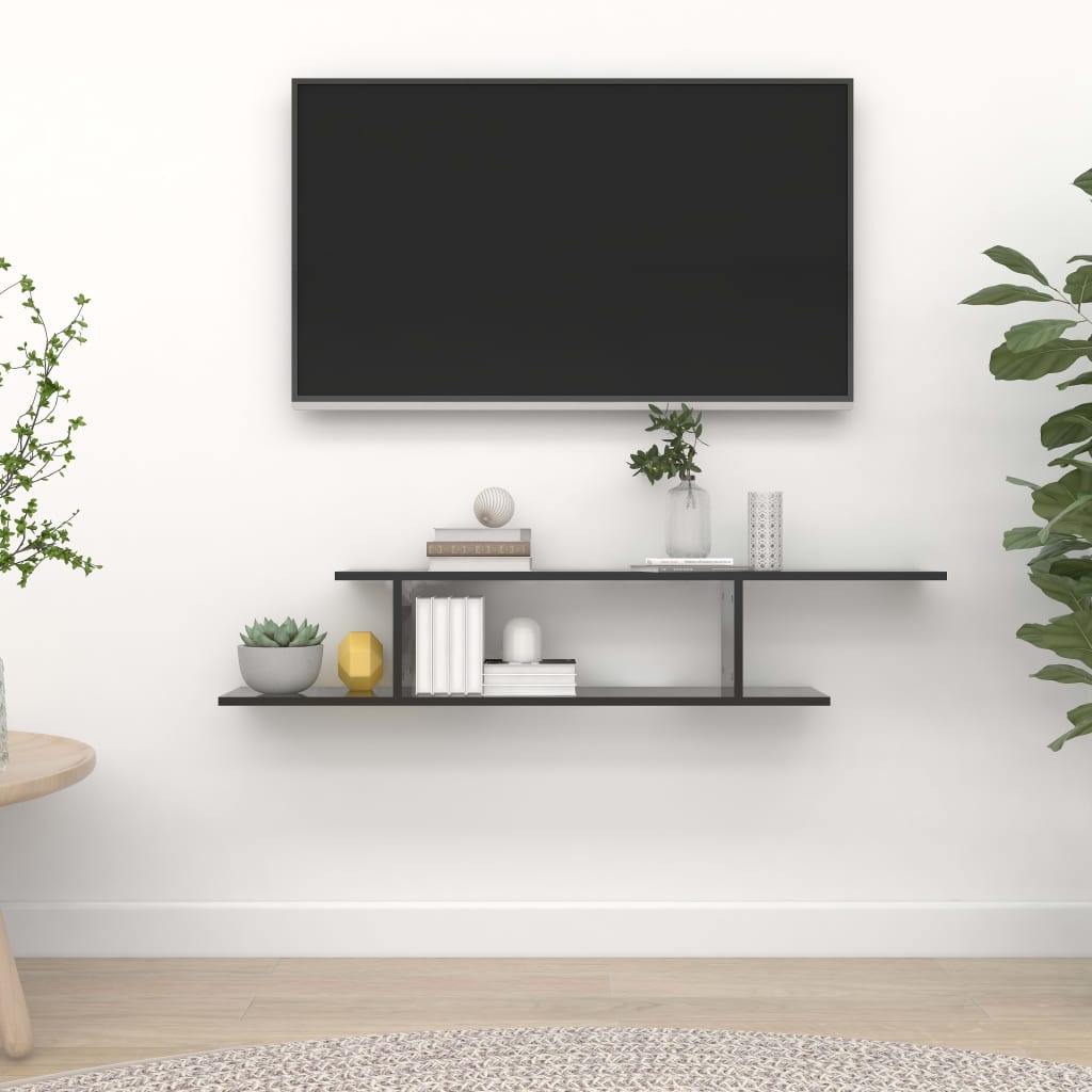 Vidaxl Wall Mounted Tv Shelf 125x18x23 Cm Chipboard High Gloss Black - Shelf For Wall Hung Tv