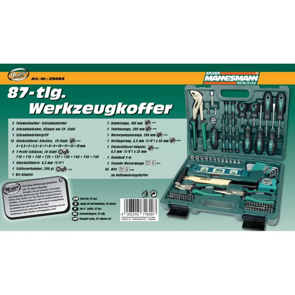 M29084 Brüder Mannesmann Tools Tool Case Set of 87 Piece 