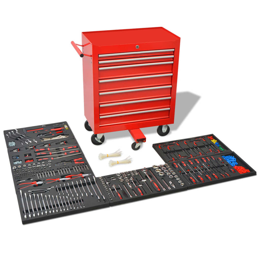 Unico Design Carrello Portautensili Officina con 1125 Utensili Acciaio  Rosso 69x33x77,2 cm Magnifico it - Rosso39626