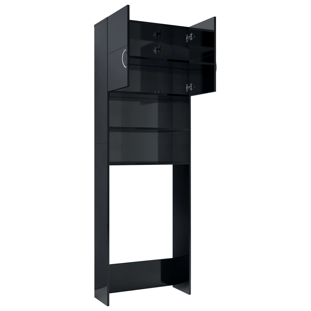 Waschmaschinenschrank Hochglanz-Schwarz 64×25,5×190 cm