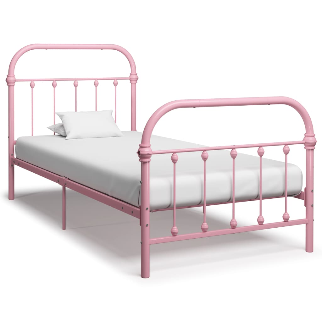 Bed Frame Pink Metal 100x200 cm