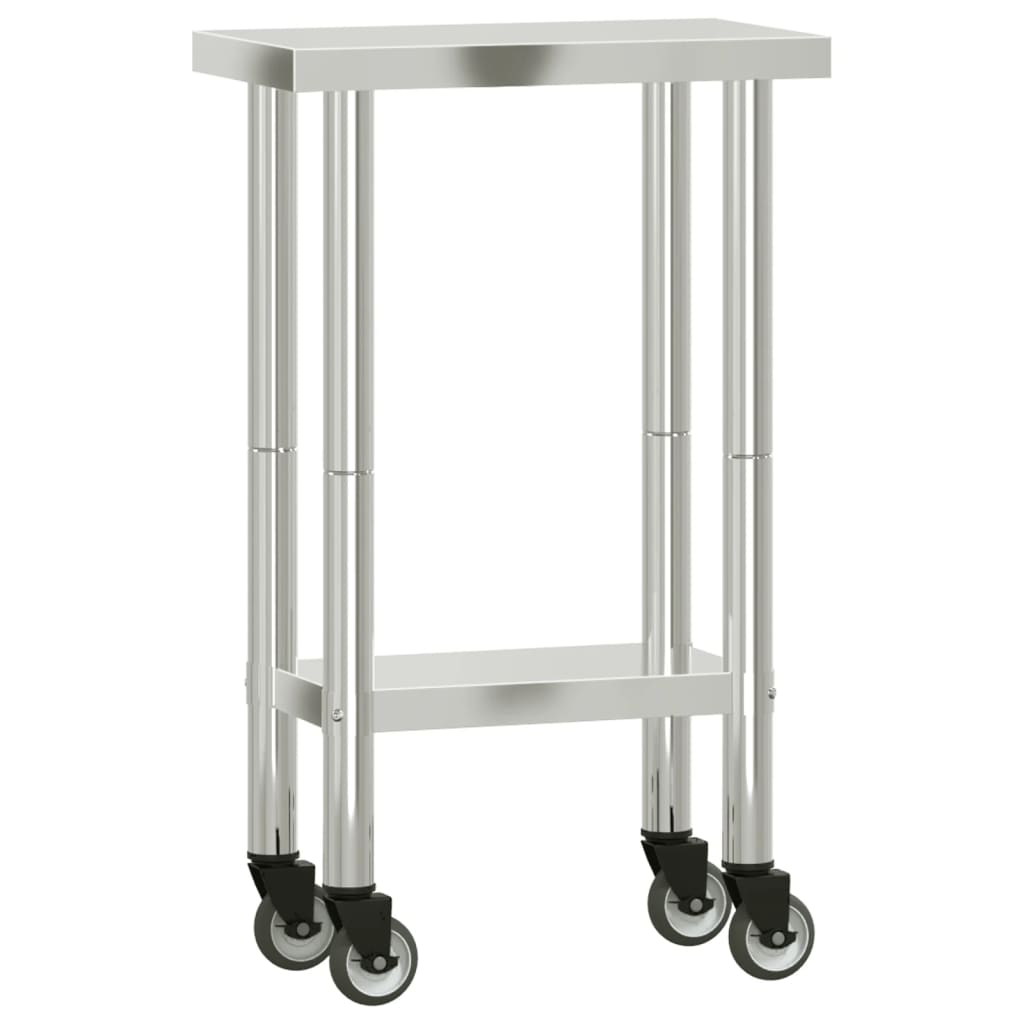 vidaXL Mesa de trabajo para cocina con ruedas acero inox 100x60x85 cm