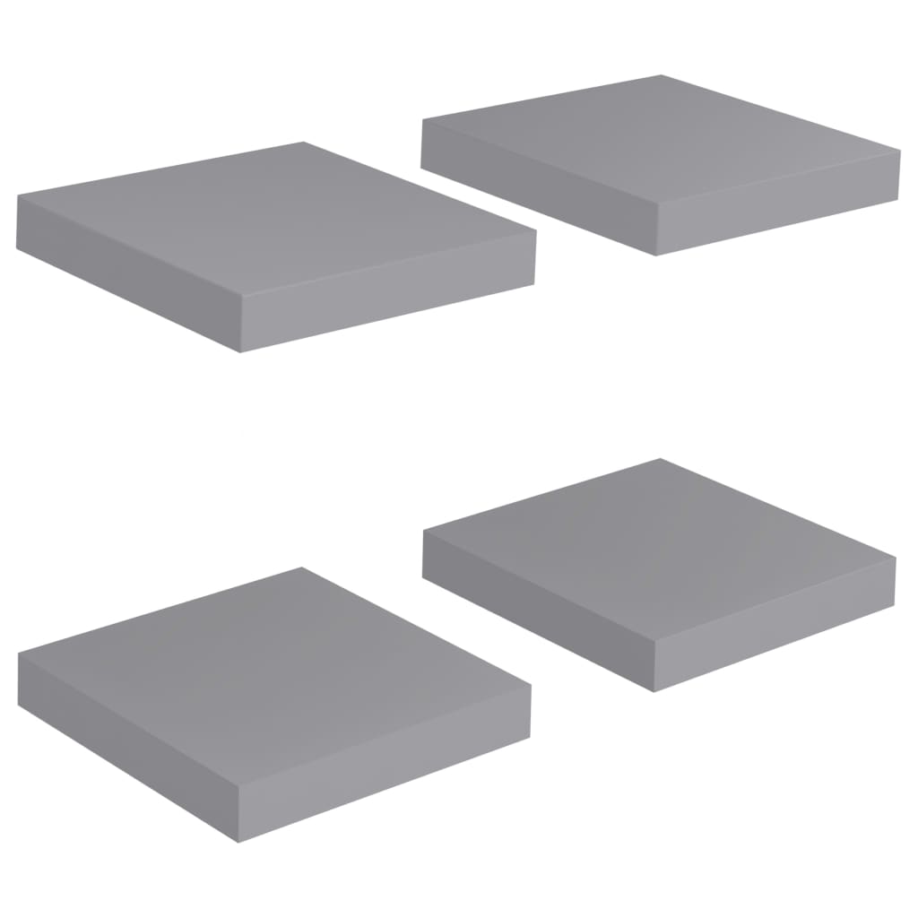 Set 4 Mensole a Muro,Scaffali,Mensole Design Scandinavo Grigie 23x23,5x3,8  cm in MDF -97777