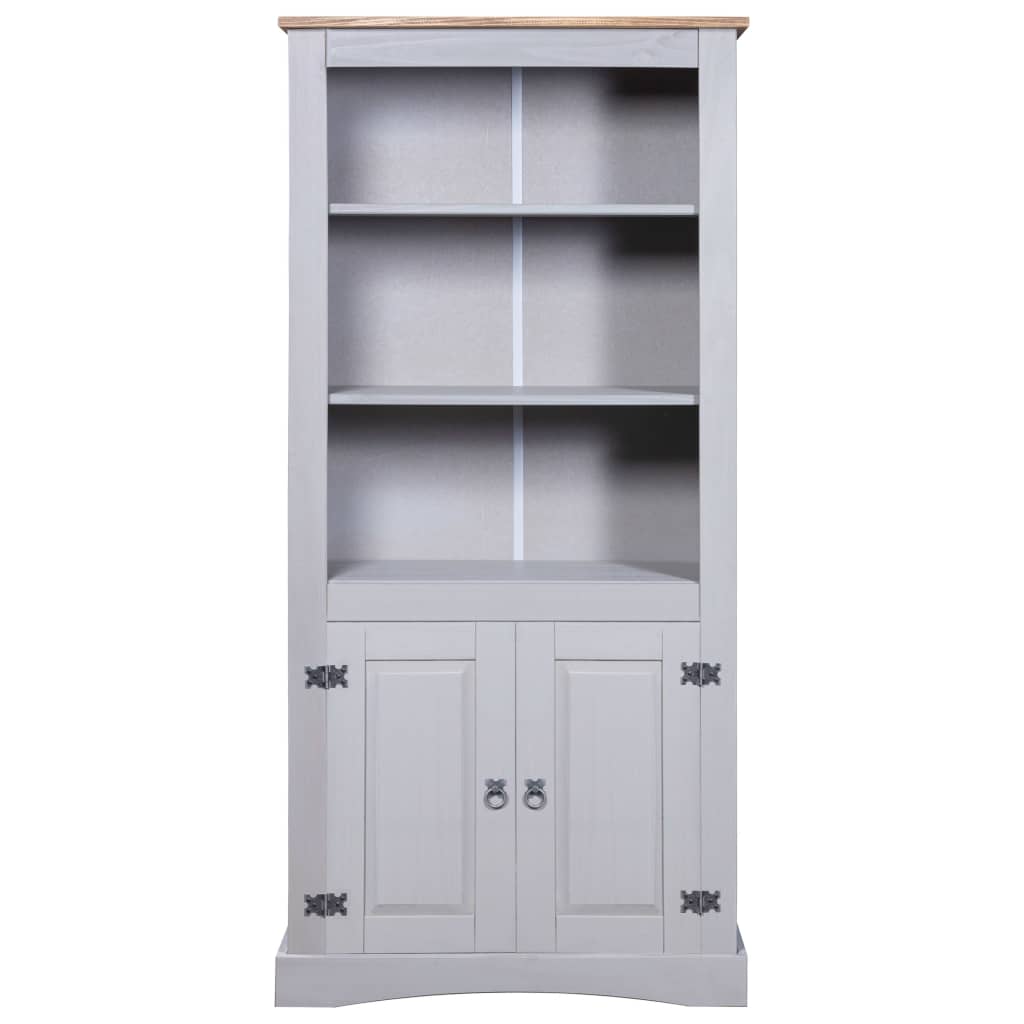 Festnight Cupboard Display Cabinet Bookcase 3 Open Shelves and Cabinet Living Room Dining Room or Hallway Mexican Pine Corona Range Grey 80x40x170 cm 
