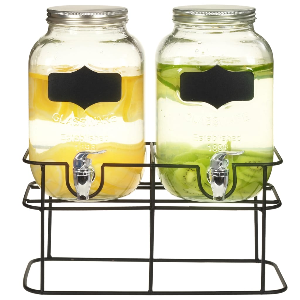 Lot De 2 Distributeurs De Boisson En Verre Avec Robinet - 4 Litres Chacun