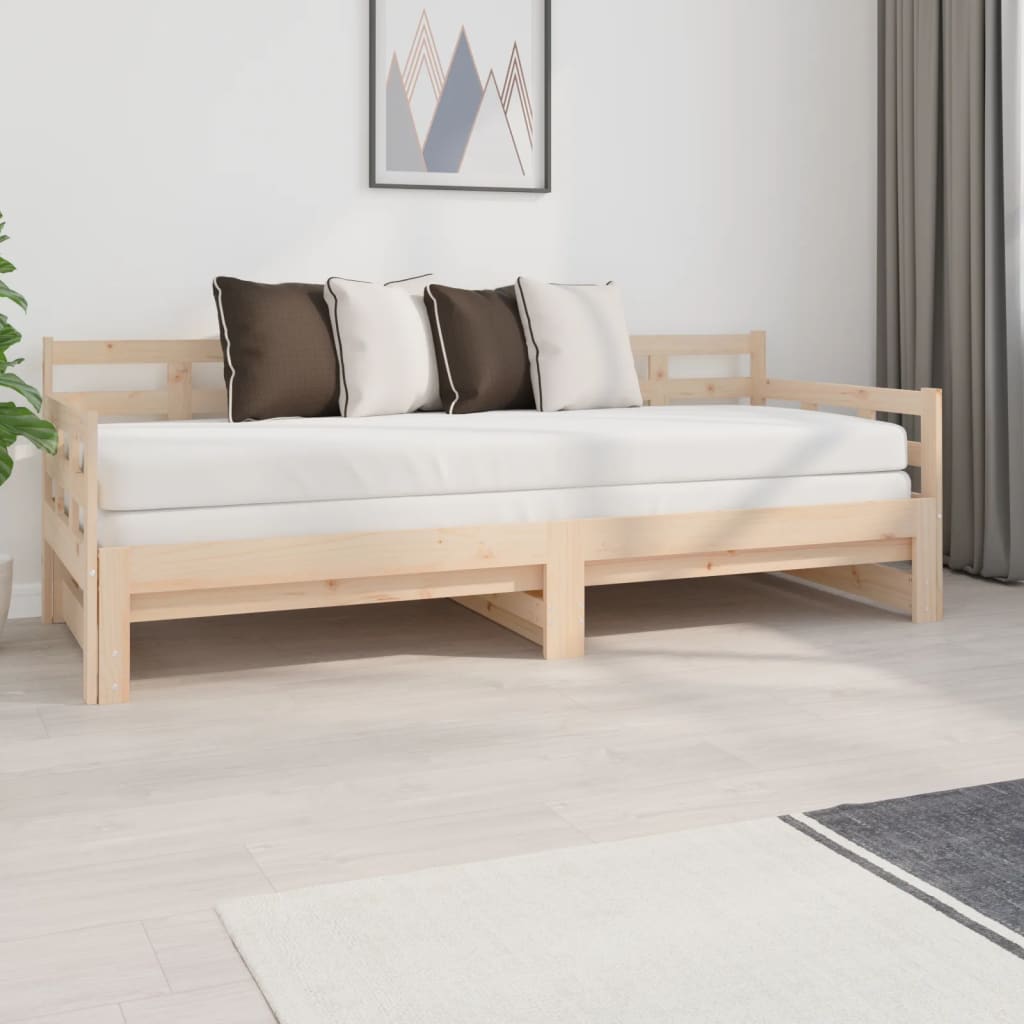 Sofá cama de madera con nido y 2 cajones, cama nido tamaño individual,  marco de sofá cama multifuncional para niños/dormitorio de invitados, no
