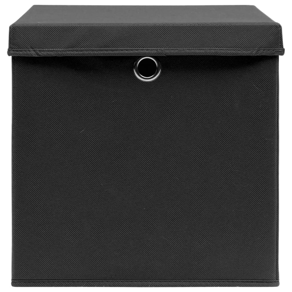 Cajas de almacenaje con tapa 4 uds tela 32x32x32 cm negro