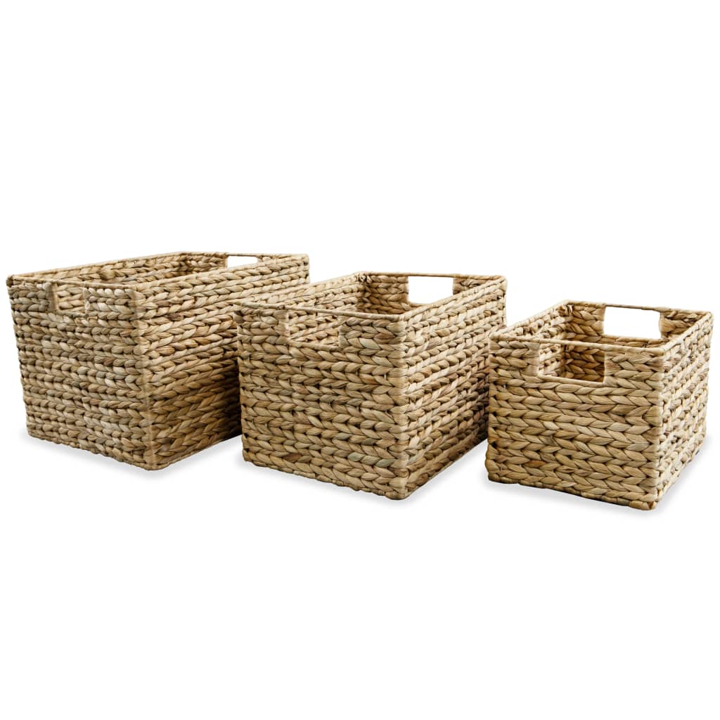 cesta de jacinto de agua Natural cajas de almacenamiento rectangular TypeD organizador caja marco de metal 3 unidades,Kingwillow caja de almacenaje 
