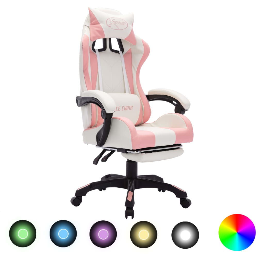HOMCOM Fauteuil Gamer Avec Oreilles De Chat, Dossier Inclinable, Repose- Pieds Escamotable, Jusqu'à 120 Kg, Rose/Blanc | France