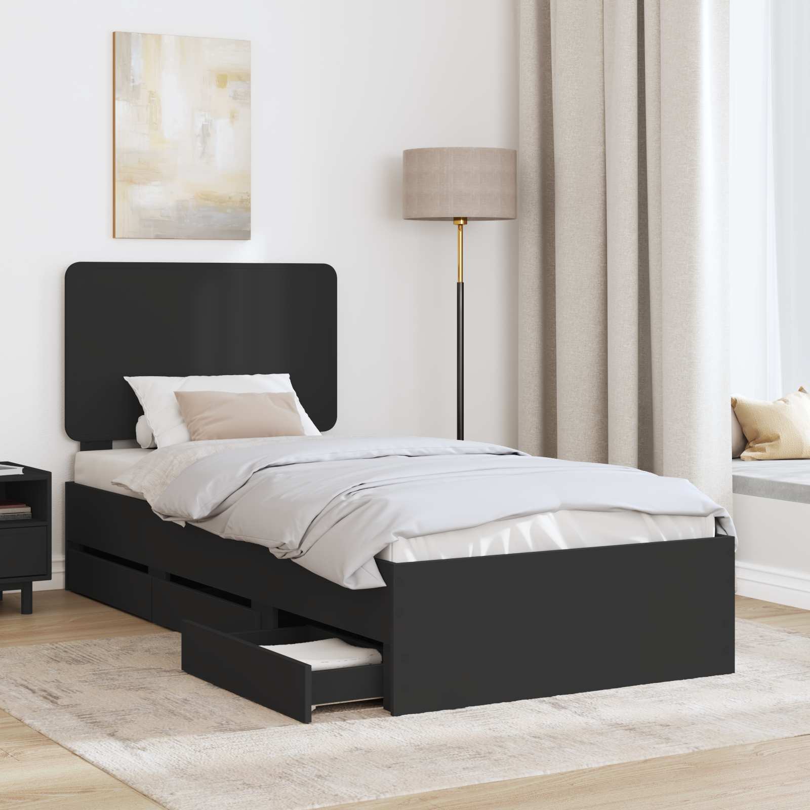 Bed Frame with Drawer Black 90 x 190 cm Engineer Wood vidaXL