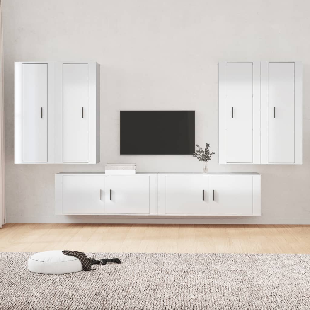 6 pz Set di Mobili Porta TV，Mobili TV，Tavolino TV，Mobile da soggiorno  Bianco Lucido in Legno Multistrato CNWI619315 MaisonChic