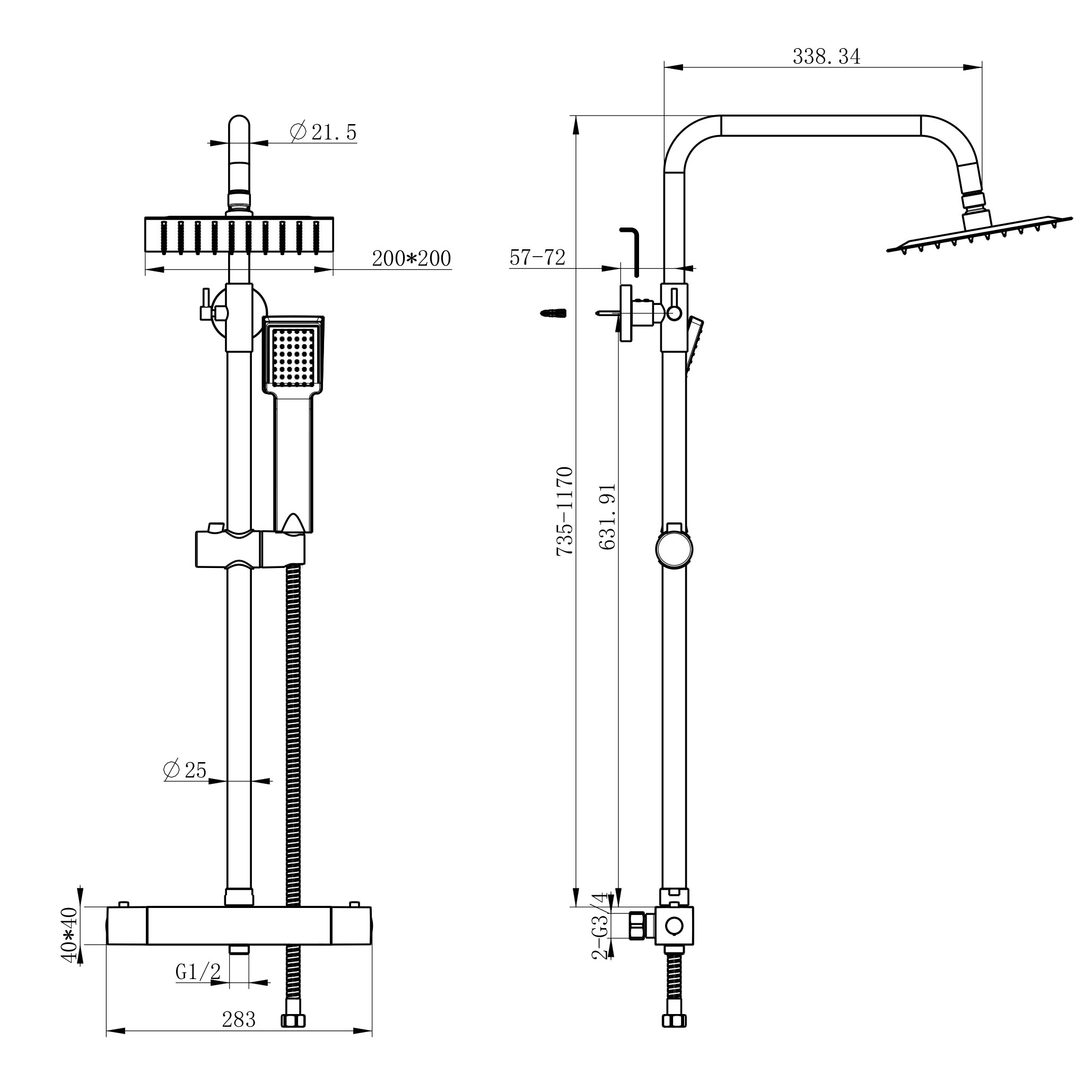 Acezanble Bathroom Thermostatic Mixer Shower Set Square Chrome Twin