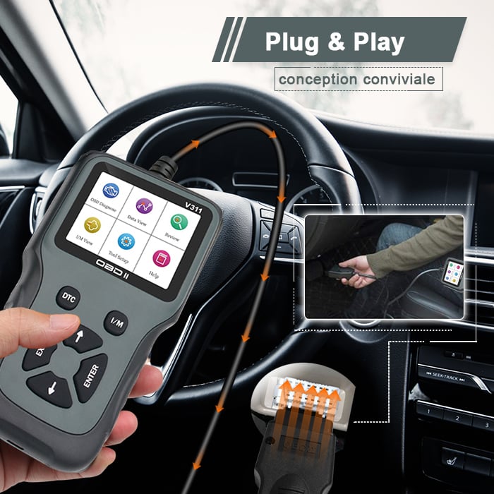 Lecteur OBD2 V318 Français avec câble - Lit et efface Le Voyant Moteur -  Compatible avec la majorité des véhicules - Support par tel 7/7j - Lit Les  valeurs en Direct - Connexion instantanée - Équipement auto