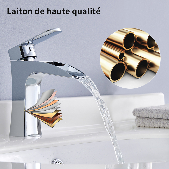 kisimixer Moderne Robinet Salle de Bain Cascade, Design Elégant Robinet  Lavabo, Mitigeur en Laiton, Eau Chaude et Froide Disponible, Robinetterie  Chromé G 3/8 : : Bricolage