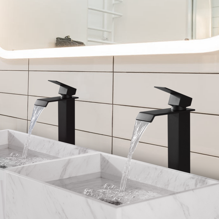 Rubinetto per Bagno a Cascata Nera Miscelatore Monocomando per Lavabo con  Bocca Alta Miscelatore per Lavabo in Acciaio Inossidabile per Bagno di  Design Moderno