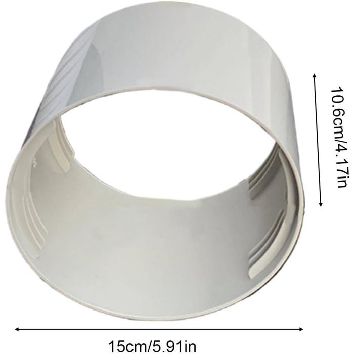 Connecteur blanc pour tuyau de climatiseur portable, avec annotations de dimensions : longueur 15 cm (5,91 pouces) et hauteur 10,6 cm (4,17 pouces).
