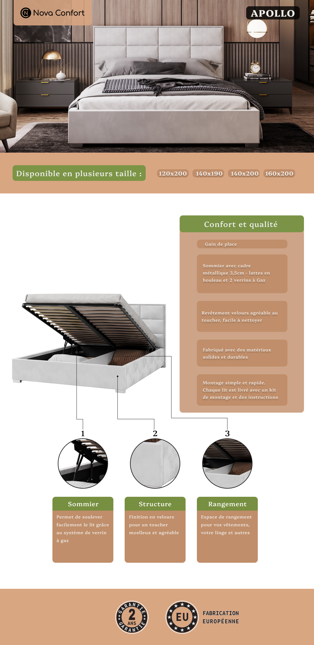 Image de la fiche technique du lit coffre Apollo en 160x200 cm