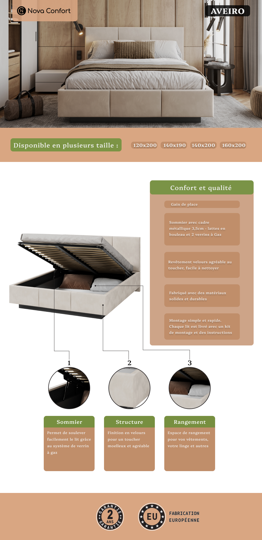Image de la fiche technique du lit coffre Aveiro