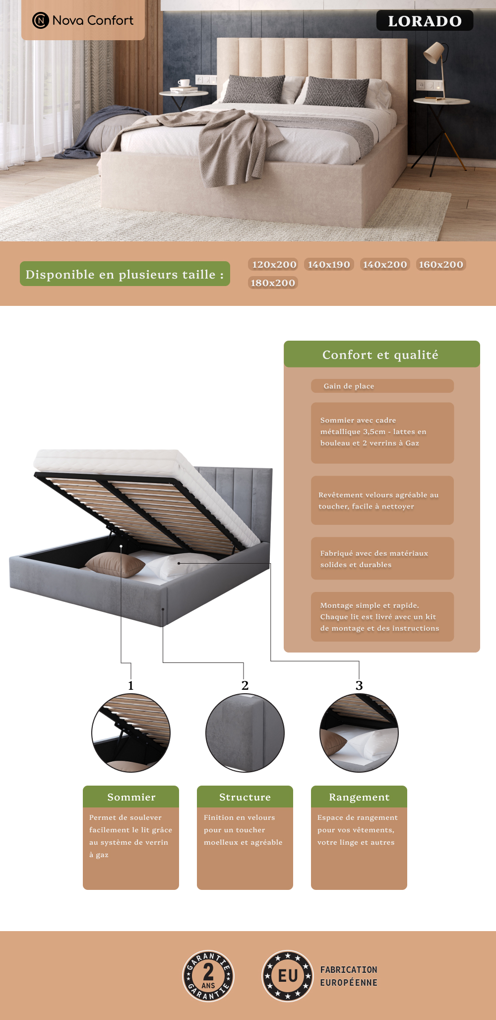 Image de la fiche technique du lit coffre Lorado