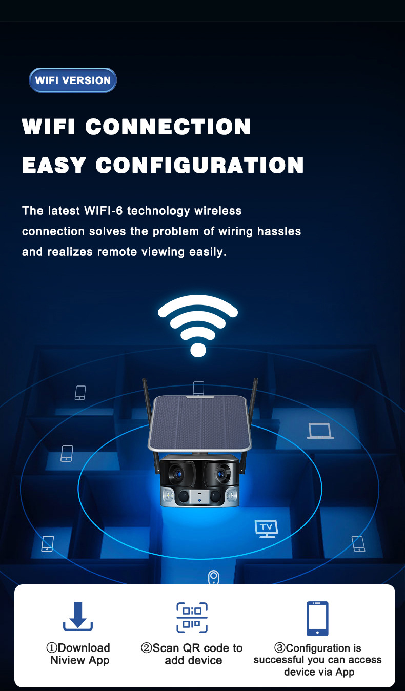 户外太阳能双目摄像机4K高清WIFI 4G夜视全彩 360度