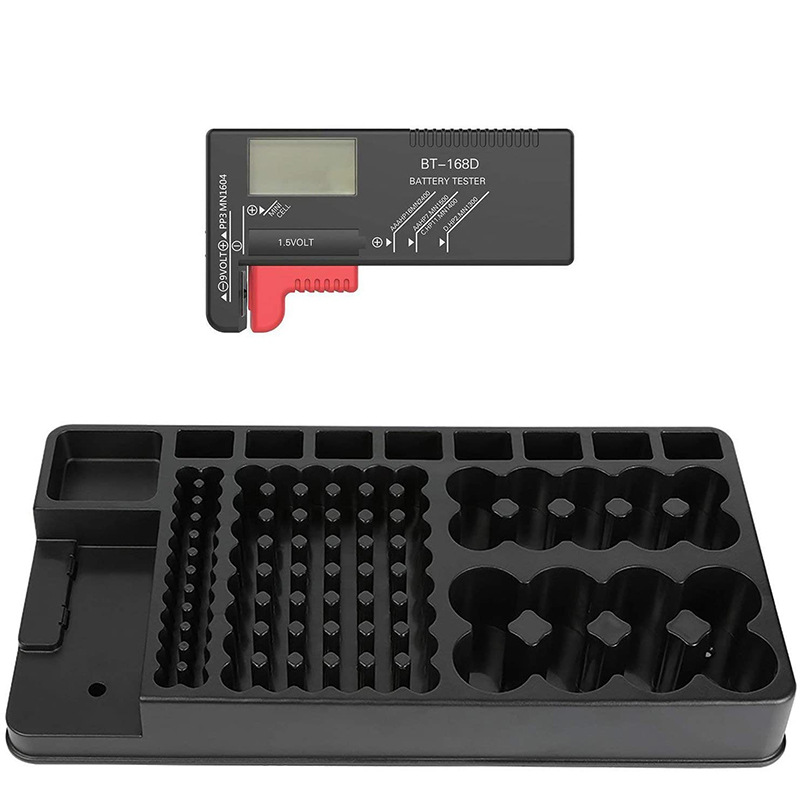 Range Kleen Scatola Organizer Per Batterie Con Tester Digitale – Contiene 110+ Batterie AA, AAA, C, D, 9V E A Bottone – Montabile A Parete O Da Tavolo