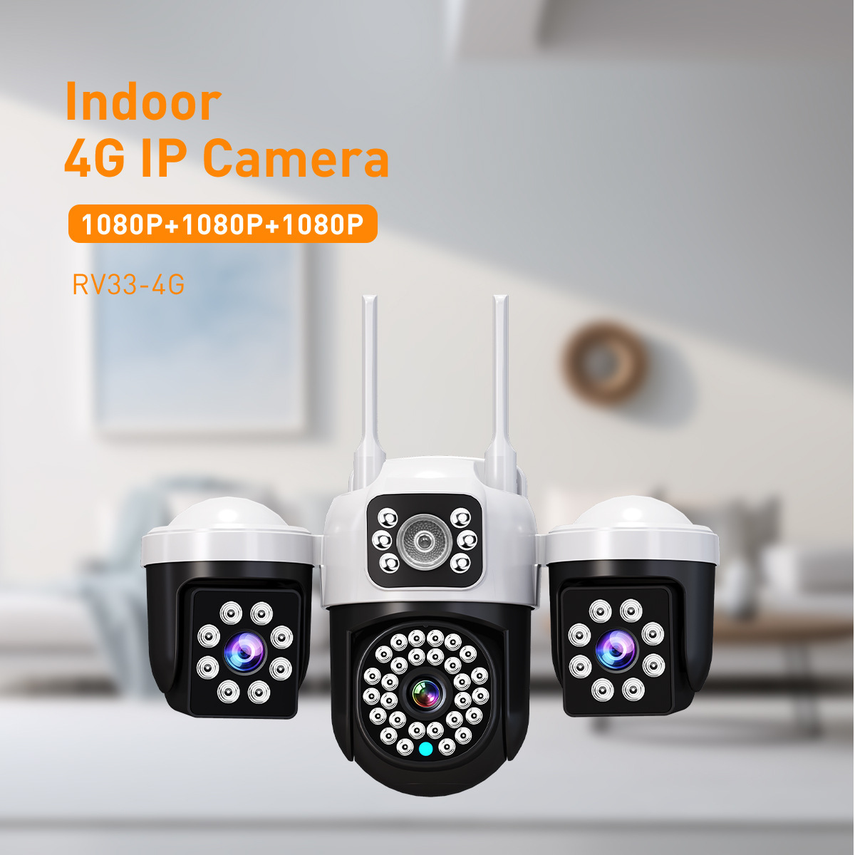 V380太阳能摄像头4G双画面枪球三目10倍变焦低功耗电池无