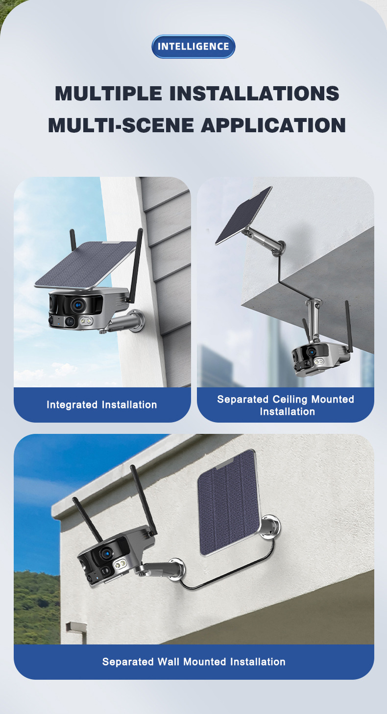 户外太阳能双目摄像机4K高清WIFI 4G夜视全彩 360度