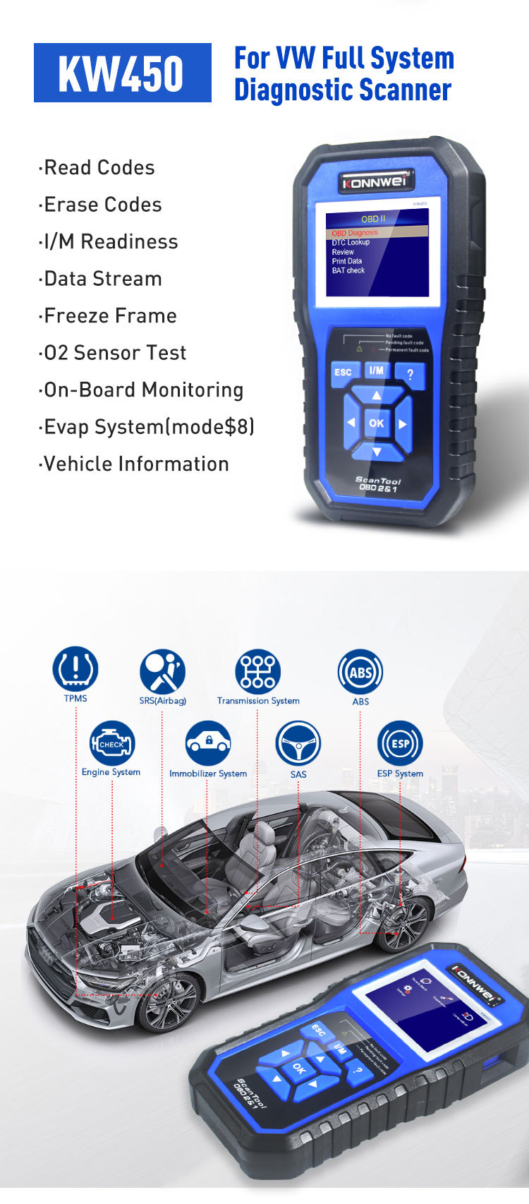 KW450 Super Vehicle Scanner, utilisé pour diagnostiquer les véhicules ...