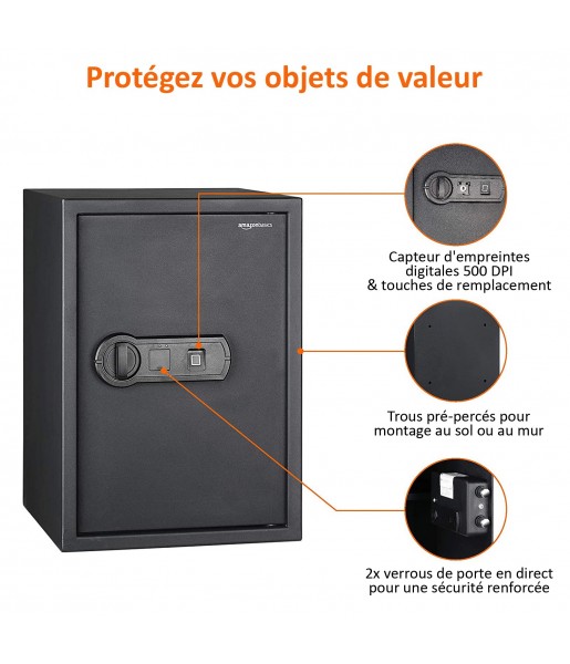 Coffre-fort biométrique à empreintes digitales acier carbone 50FIC